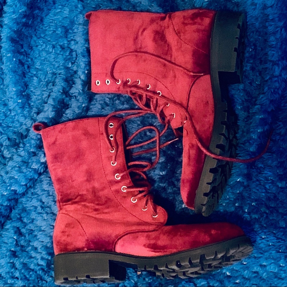 Faux Suede Combat Boots